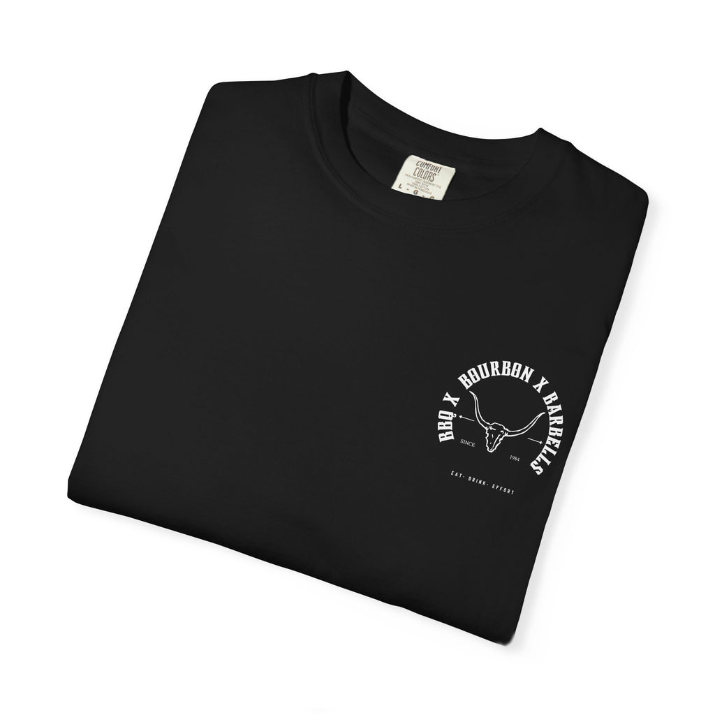 BBQ BOURBON BARBELLS Logo Tshirt Rugged Men's Graphic Tee, Gym, & Lifestyle Wear