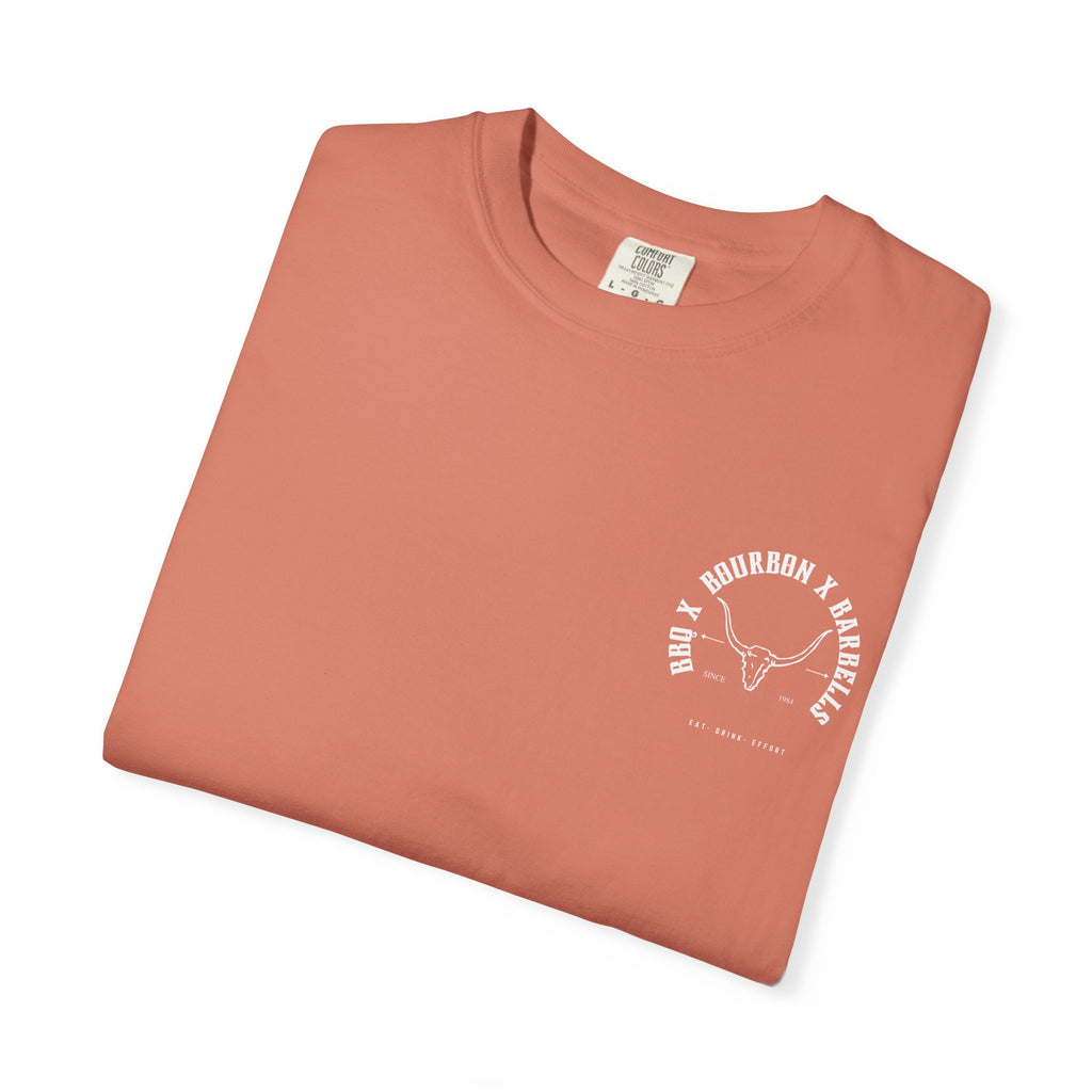 BBQ BOURBON BARBELLS Logo Tshirt Rugged Men's Graphic Tee, Gym, & Lifestyle Wear