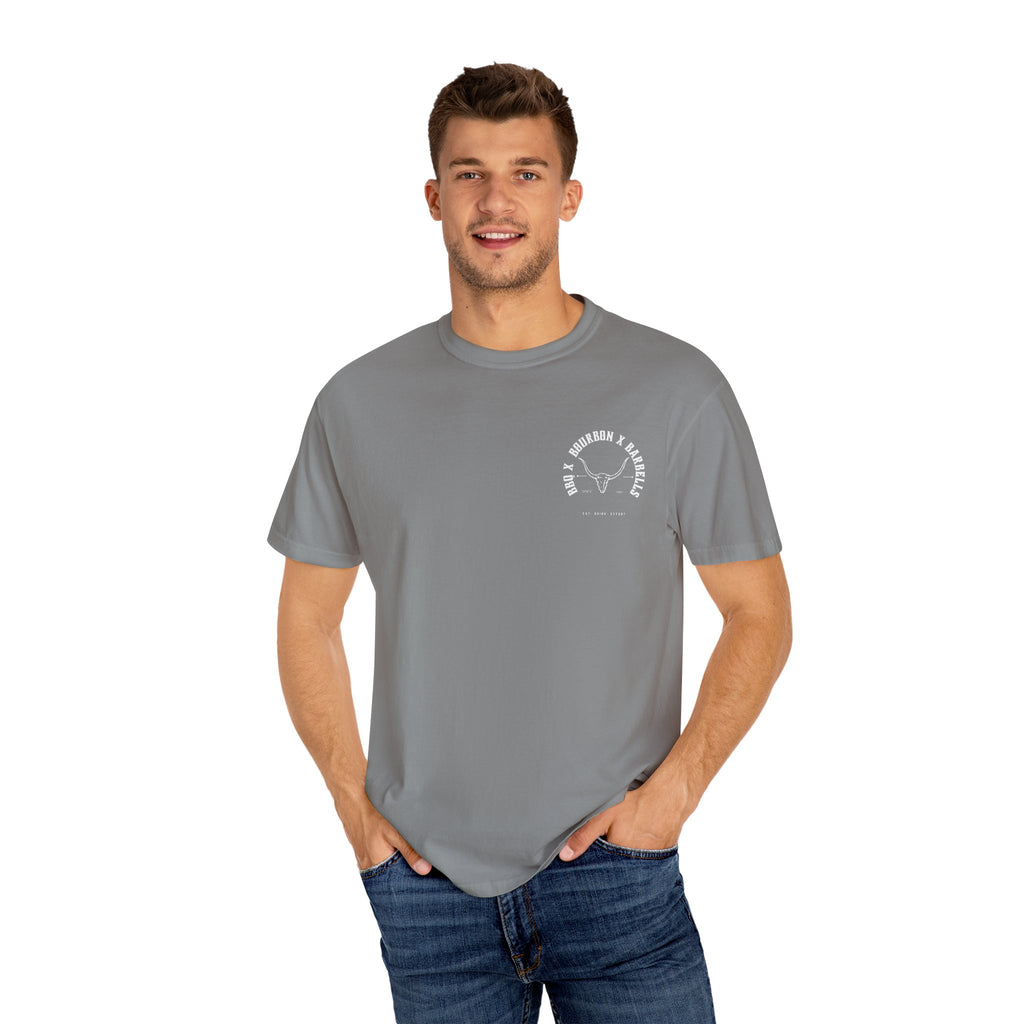 BBQ BOURBON BARBELLS Logo Tshirt Rugged Men's Graphic Tee, Gym, & Lifestyle Wear