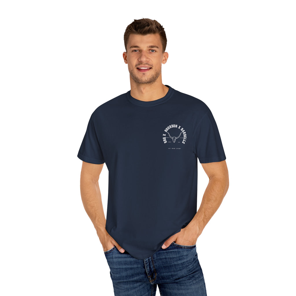 BBQ BOURBON BARBELLS Logo Tshirt Rugged Men's Graphic Tee, Gym, & Lifestyle Wear
