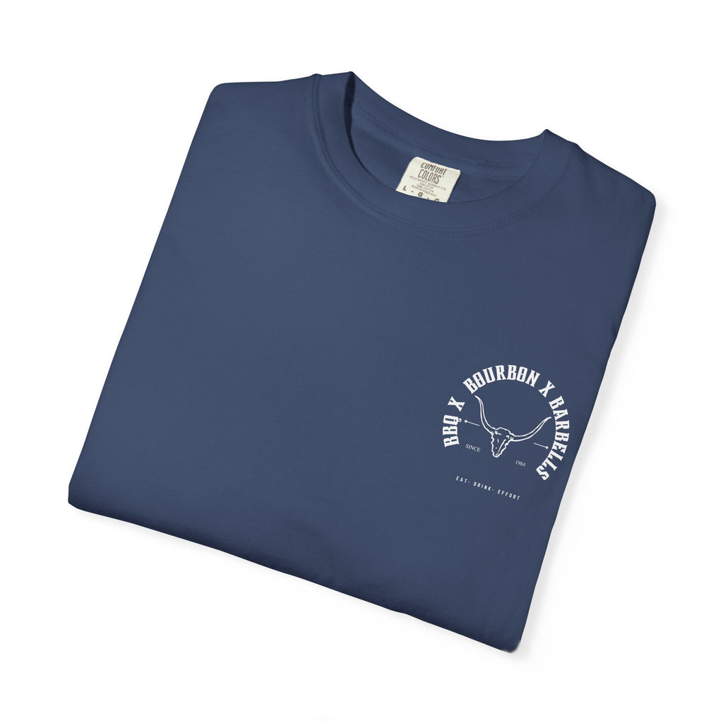 BBQ BOURBON BARBELLS Logo Tshirt Rugged Men's Graphic Tee, Gym, & Lifestyle Wear