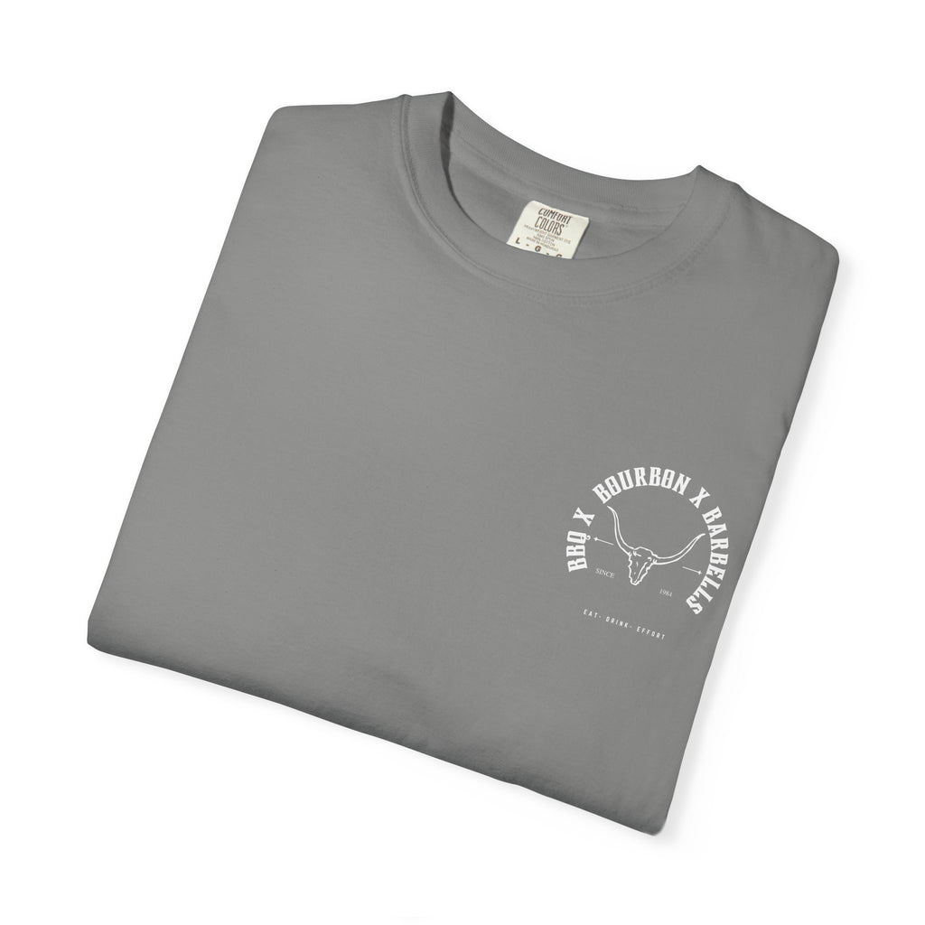 BBQ BOURBON BARBELLS Logo Tshirt Rugged Men's Graphic Tee, Gym, & Lifestyle Wear