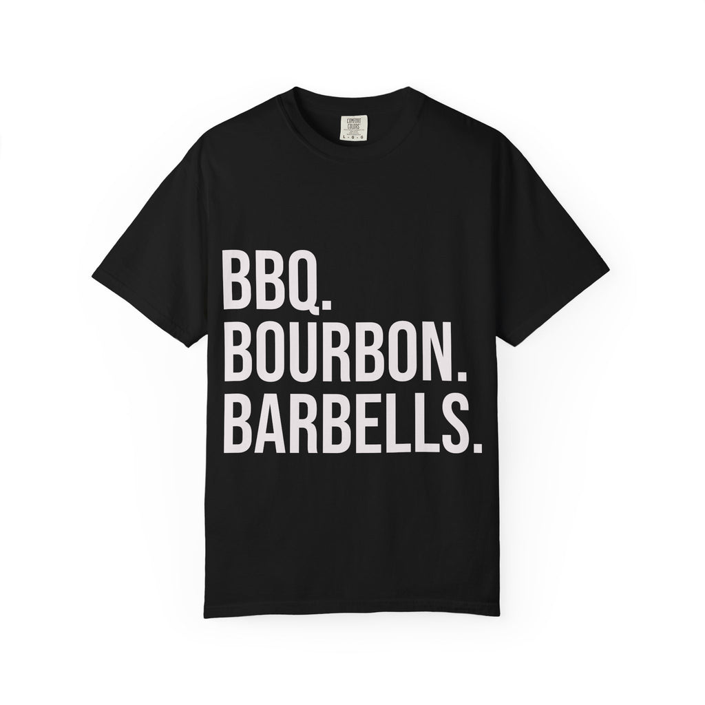 BBQ Bourbon Barbells T-Shirt – Heavyweight Graphic Tee for Men & Women | Bold Comfort Fit Shirt for Strong Lifestyle
