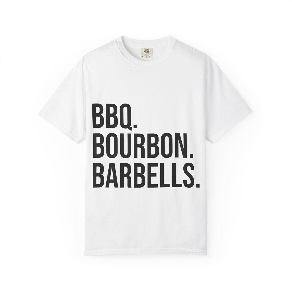 BBQ Bourbon Barbells T-Shirt – Heavyweight Graphic Tee for Men & Women | Bold Comfort Fit Shirt for Strong Lifestyle