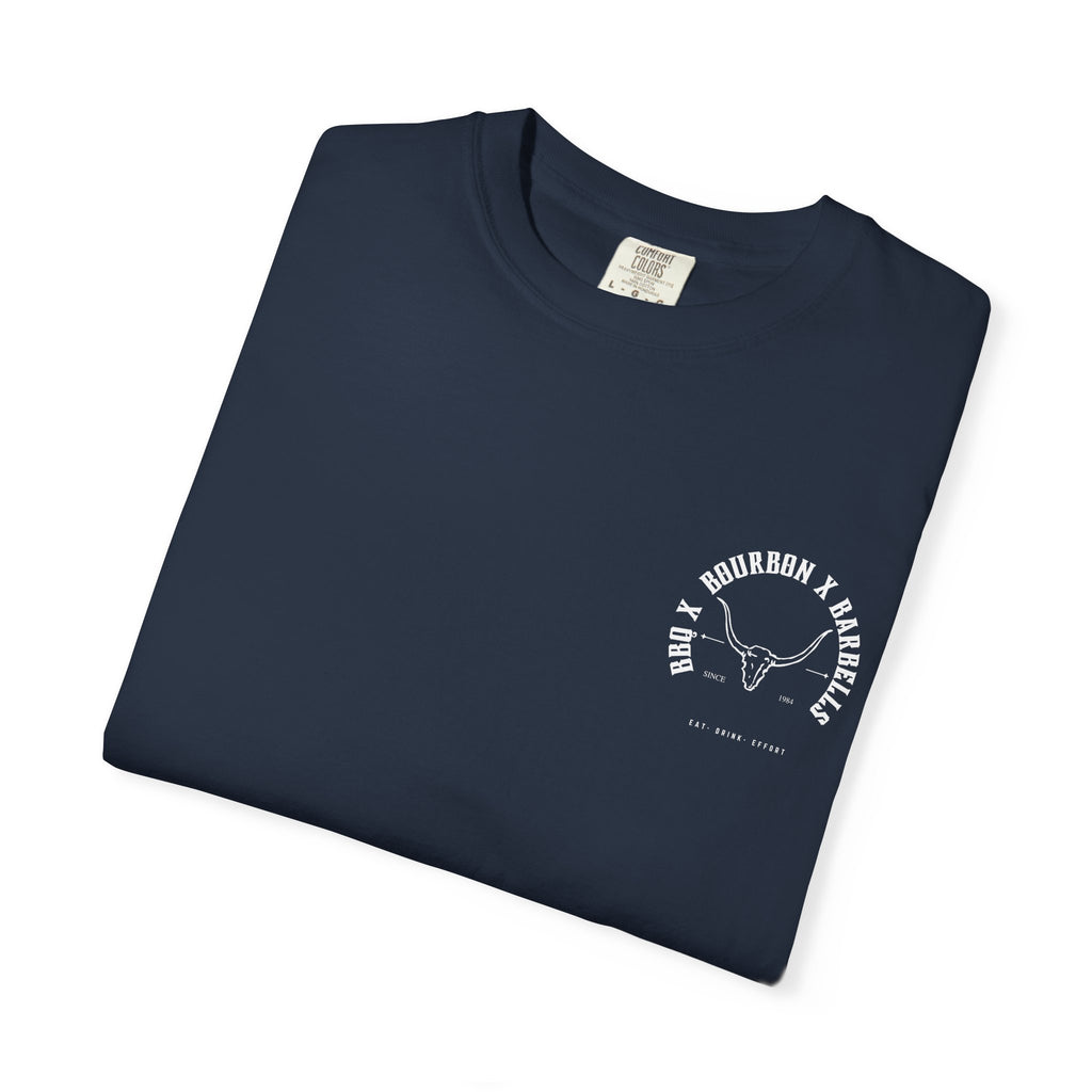BBQ BOURBON BARBELLS Logo Tshirt Rugged Men's Graphic Tee, Gym, & Lifestyle Wear