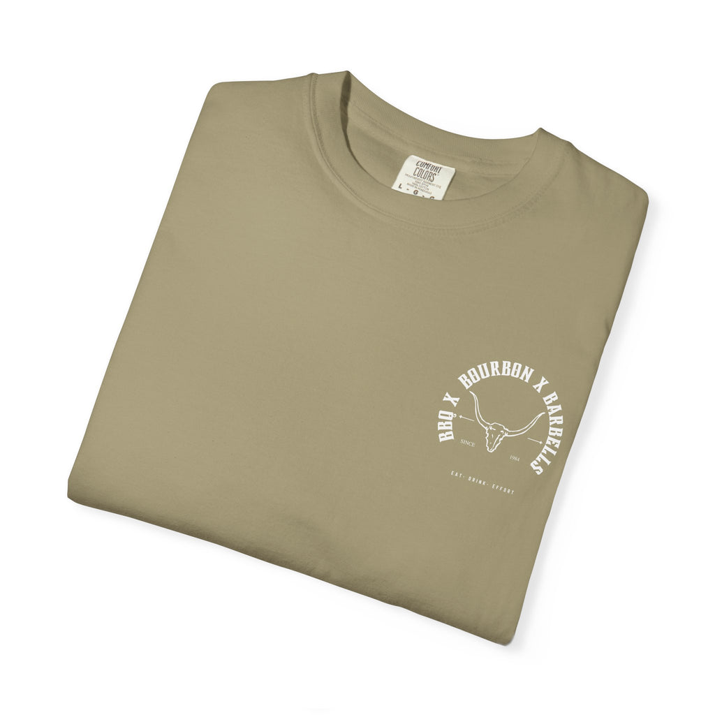 BBQ BOURBON BARBELLS Logo Tshirt Rugged Men's Graphic Tee, Gym, & Lifestyle Wear