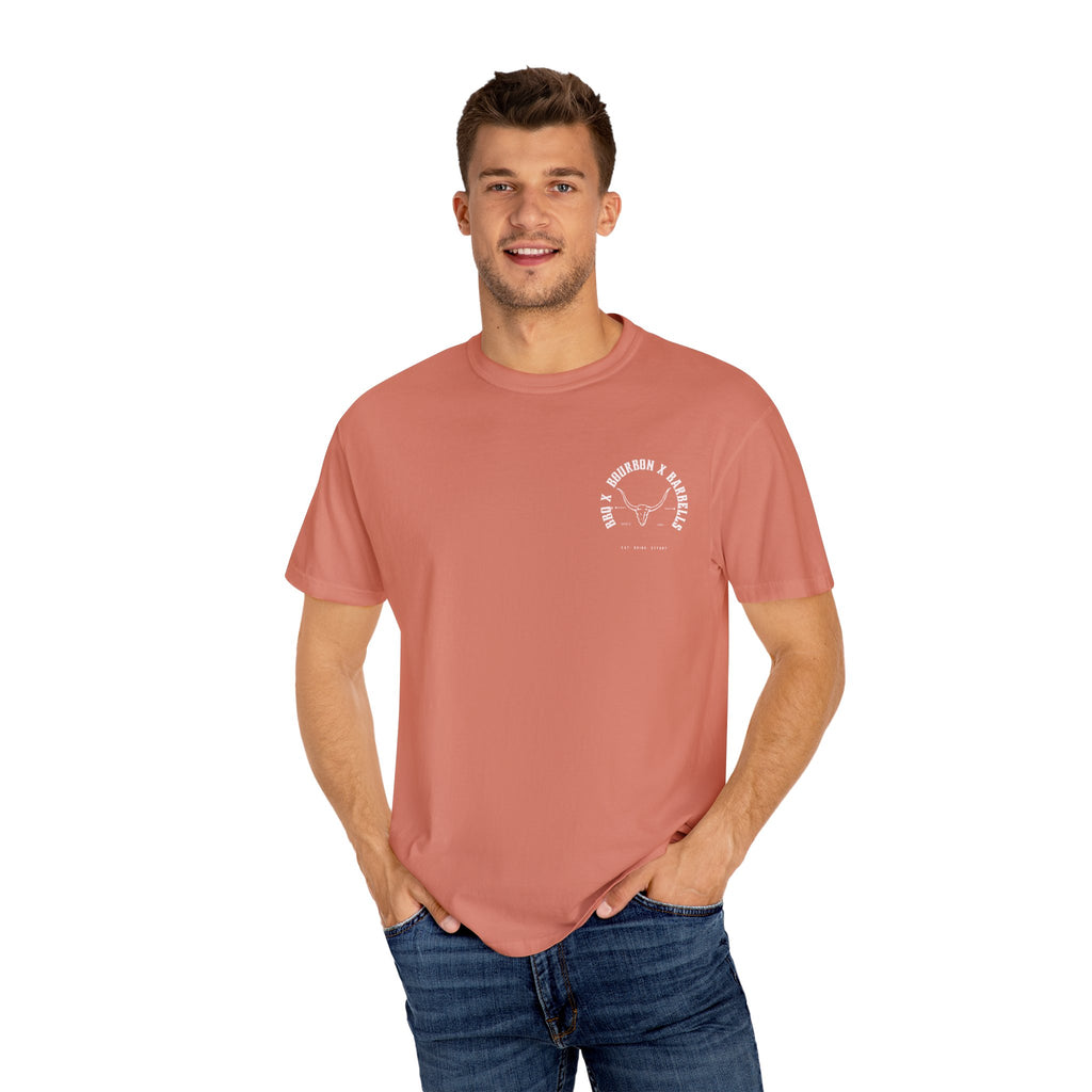 BBQ BOURBON BARBELLS Logo Tshirt Rugged Men's Graphic Tee, Gym, & Lifestyle Wear