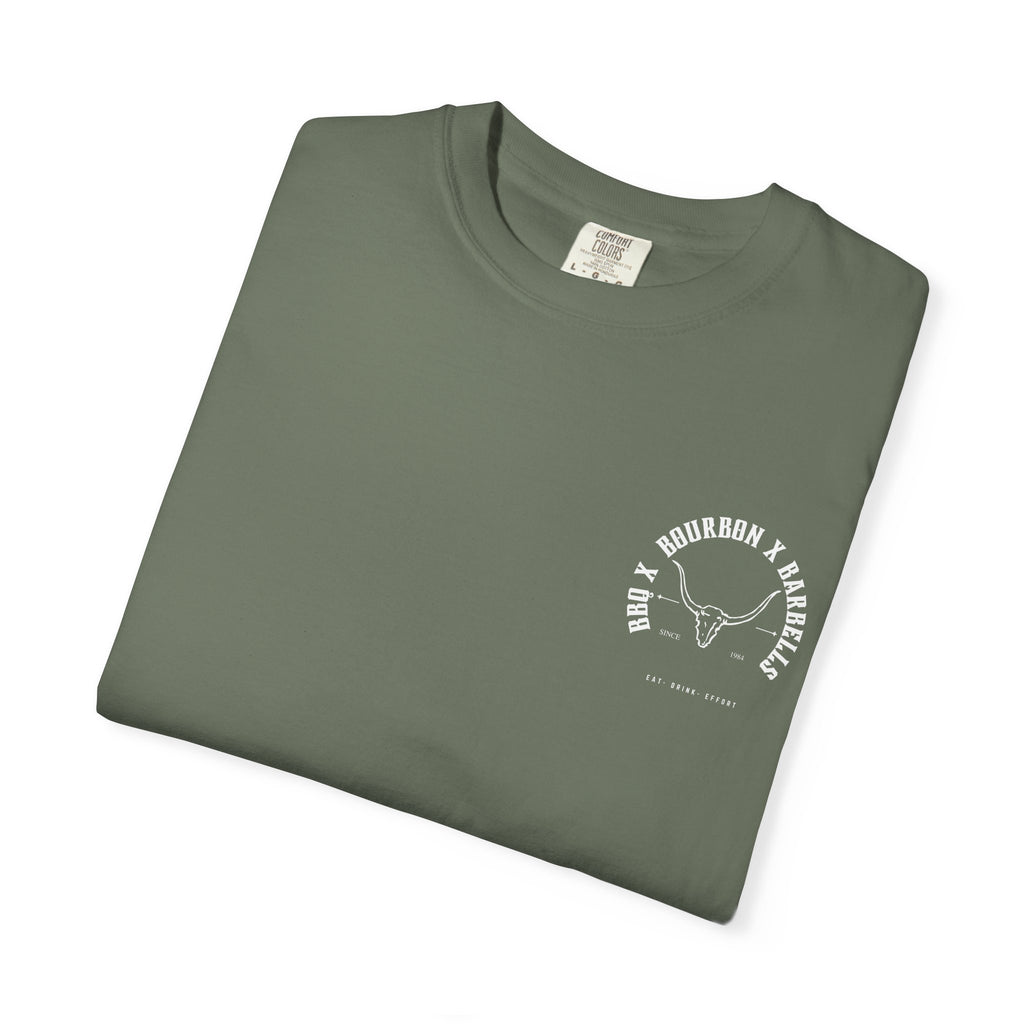 BBQ BOURBON BARBELLS Logo Tshirt Rugged Men's Graphic Tee, Gym, & Lifestyle Wear